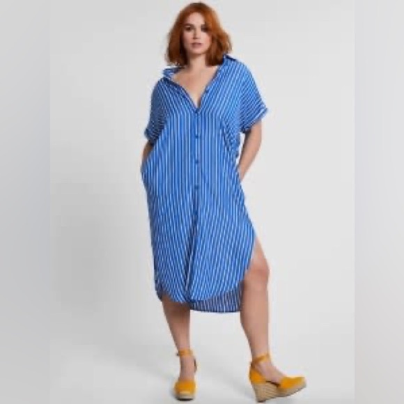 Daily Thread Blue Stripped Shirt Dress Size L NWT - Picture 1 of 6